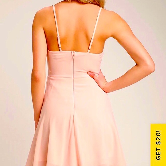 Lulus Light Pink Blush Spaghetti Strap lace embellished skater flow skirt Dress - Picture 6 of 10